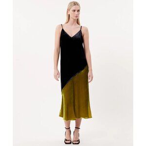 FRNCH marine blue & chartreuse velvet dress, size S, NEW WITH TAGS!